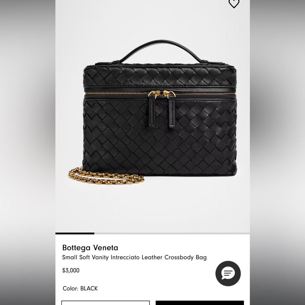 Bottega Veneta Black Intrecciato Leather Crossbody with Gold Chain